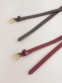 Next Chocolate Brown/Berry PU Skinny Belts 2 Pack^Women Belts