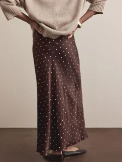 Discount Next Satin Midi Skirt Chocolate Brown/Cream Polka Dot