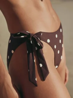 Next Chocolate Brown/Cream Spot Tie Side Bikini Bottoms^Women Swimwear
