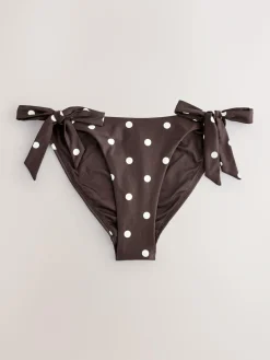Next Chocolate Brown/Cream Spot Tie Side Bikini Bottoms^Women Swimwear