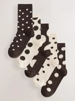Online Next Ankle Socks 5 Pack Chocolate Brown/White Spot