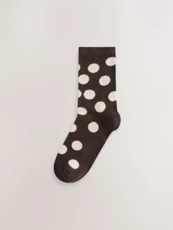 Online Next Ankle Socks 5 Pack Chocolate Brown/White Spot