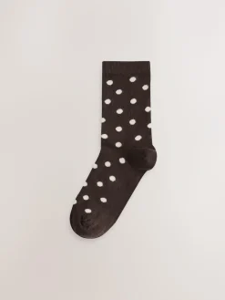 Online Next Ankle Socks 5 Pack Chocolate Brown/White Spot