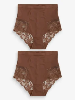 Sale Next Print Tummy Control Shaping Lace Back Brazilian Knickers 2 Pack Chocolate Nude