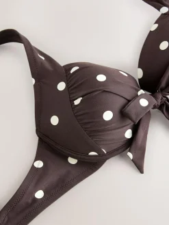 Discount Next Bow Front Padded Wired Bikini Top Chocolate/Cream Polka Dot