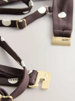 Discount Next Bow Front Padded Wired Bikini Top Chocolate/Cream Polka Dot