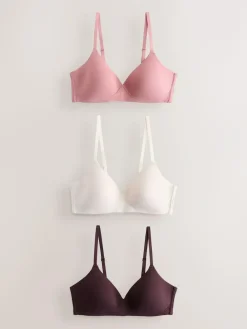 Discount Next Pad Non Wire Cotton Blend Ultimate Comfort Bras 3 Pack Chocolate/Pink/Cream