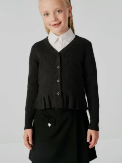 Clearance Clarks Black Cable Knit Frill School Cardigan
