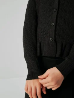Clearance Clarks Black Cable Knit Frill School Cardigan