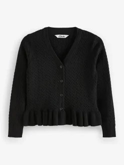 Clearance Clarks Black Cable Knit Frill School Cardigan