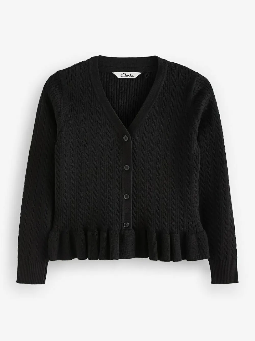 Clearance Clarks Black Cable Knit Frill School Cardigan