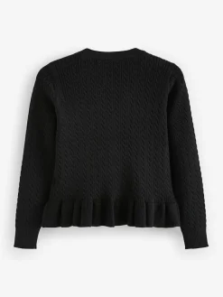 Clearance Clarks Black Cable Knit Frill School Cardigan