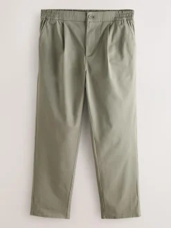 Hot Next Straight Fit Pleated Stretch Chinos Trousers With Elasticated Waist Clay