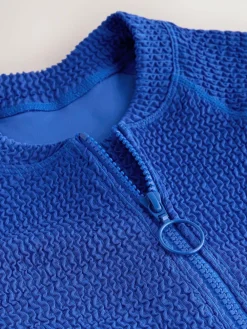 Best Next Long Sleeve Rash Swimsuit Cobalt Blue Crinkle