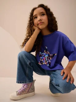 Online Next Cobalt Blue Sequin Star T-Shirt (3-16yrs)