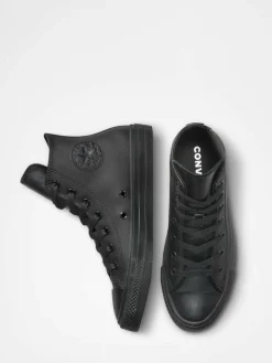 Converse Black Leather High Top Youth Trainers^BOY School Shoes|Boys Shoes