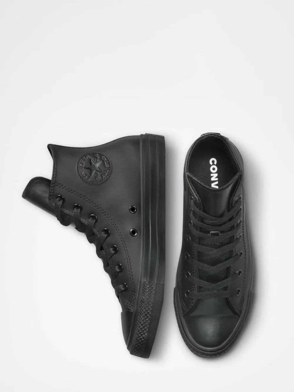 Converse Black Leather High Top Youth Trainers^BOY School Shoes|Boys Shoes