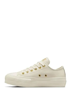 Best Converse White/Gold Chuck Taylor All Star Lift Mono Leather Low Trainers