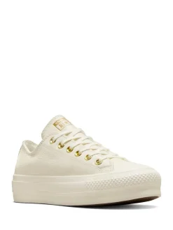 Best Converse White/Gold Chuck Taylor All Star Lift Mono Leather Low Trainers
