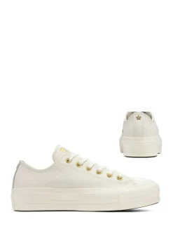 Best Converse White/Gold Chuck Taylor All Star Lift Mono Leather Low Trainers