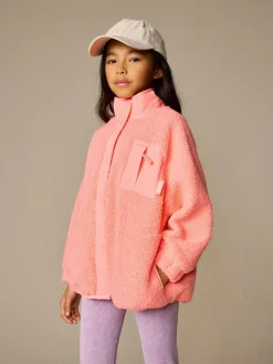 Sale Next Button Up Fleece Jacket (3-16yrs) Coral Orange