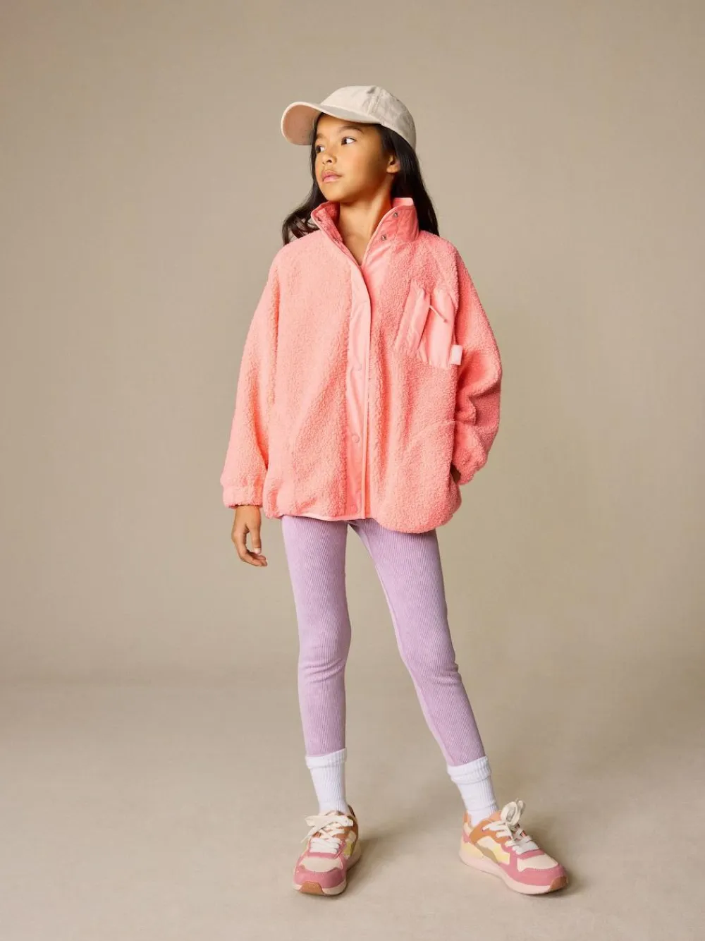 Sale Next Button Up Fleece Jacket (3-16yrs) Coral Orange
