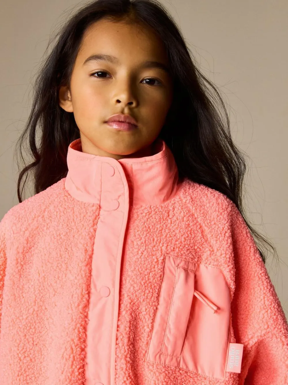 Sale Next Button Up Fleece Jacket (3-16yrs) Coral Orange