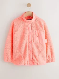 Sale Next Button Up Fleece Jacket (3-16yrs) Coral Orange