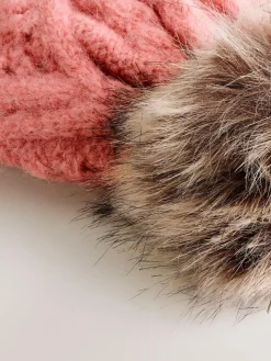 Next Coral Pink Cable Knitted Pom Hat^Women Hats|Hats, Gloves & Scarves