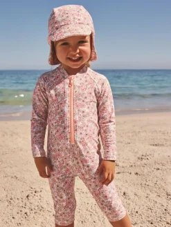 New Next Long Leg Sunsafe Swimsuit (3mths-7yrs) Coral Pink Ditsy Floral