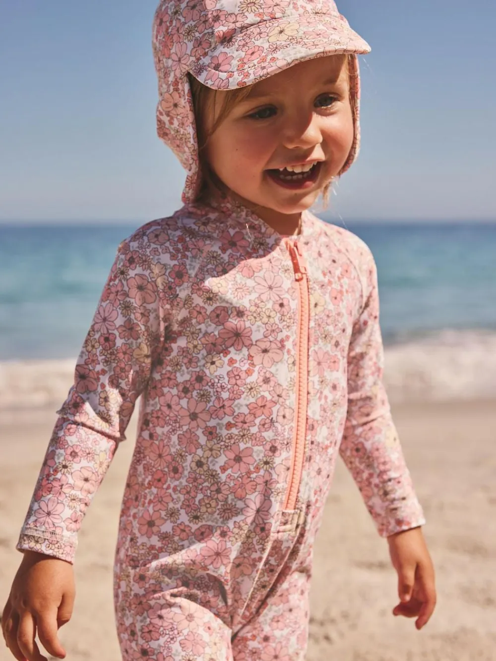 New Next Long Leg Sunsafe Swimsuit (3mths-7yrs) Coral Pink Ditsy Floral