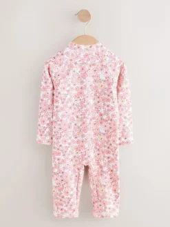 New Next Long Leg Sunsafe Swimsuit (3mths-7yrs) Coral Pink Ditsy Floral