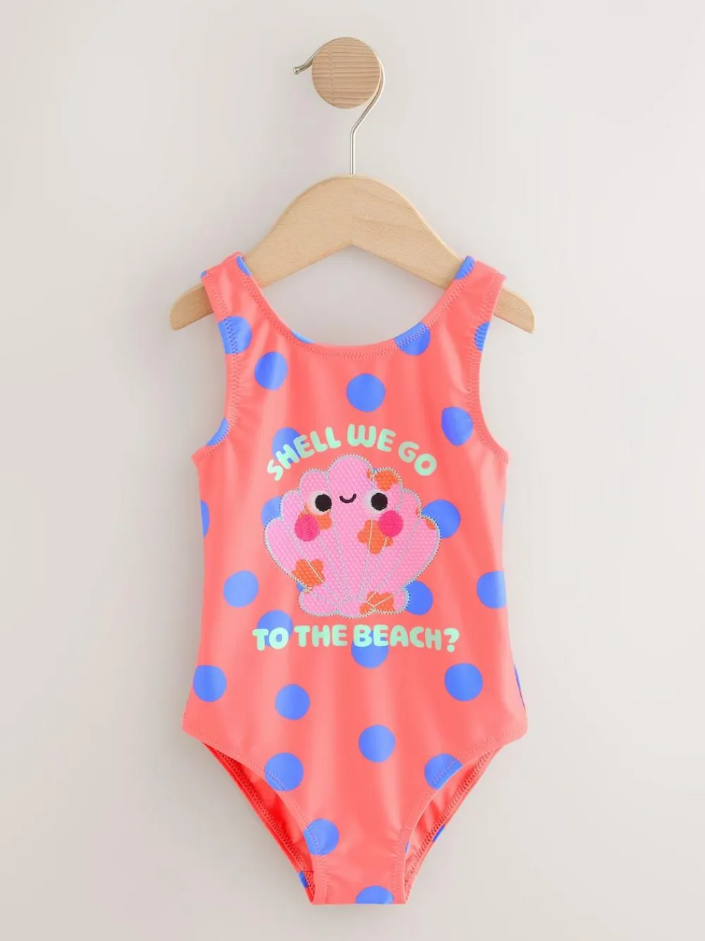 Best Next Swimsuit (3mths-7yrs) Coral Pink Shell Polka Dot