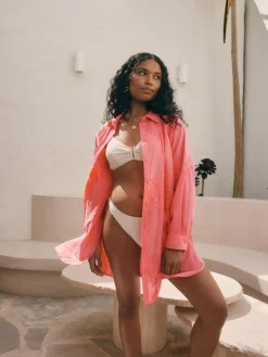 Outlet Next Textured Cornelli Cover-Up Shirt Coral Pink