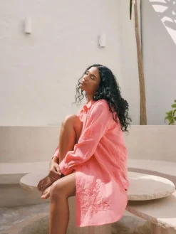 Outlet Next Textured Cornelli Cover-Up Shirt Coral Pink