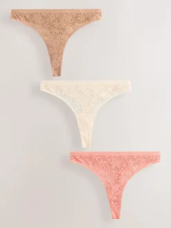 Sale Next Thong All-Over Lace No VPL Knickers 3 Pack Coral Pink