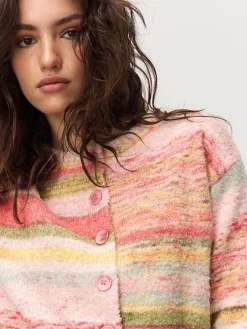Outlet Next Spacedye Knitted Crew Neck Cardigan Coral Pink/Orange