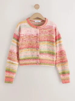 Outlet Next Spacedye Knitted Crew Neck Cardigan Coral Pink/Orange