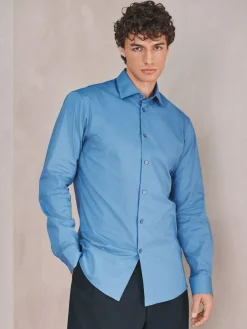 Outlet Next Cornflower Blue Slim Fit Cotton Stretch Long Sleeve Formal Shirt