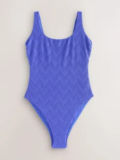 Next Cornflower Blue Textured Scoop Neck Tummy Control Swimsuit^Women Swimwear