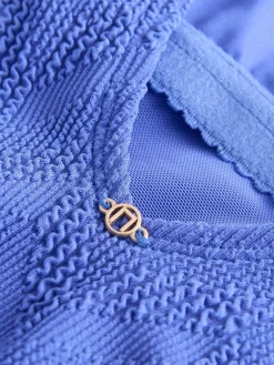 Next Cornflower Blue Textured Scoop Neck Tummy Control Swimsuit^Women Swimwear