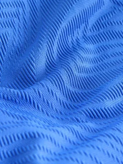 Next Cornflower Blue Textured High Neck Tummy Control Swimsuit^Women Swimwear