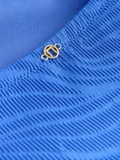 Next Cornflower Blue Textured High Neck Tummy Control Swimsuit^Women Swimwear