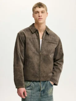 Cotton On Grey Cropped Faux Suede Harrington Jacket^ Coats & Jackets|Coats & Jackets