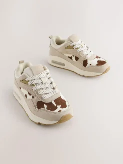 Hot Next Cow Print Lace-up Bubble Trainers