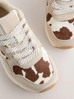 Hot Next Cow Print Lace-up Bubble Trainers