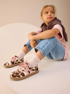 Next Cow Print Leather Standard Fit (F) Retro Trainers^ Sneakers