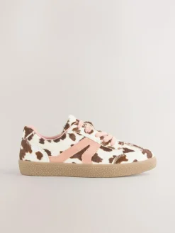 Next Cow Print Leather Standard Fit (F) Retro Trainers^ Sneakers