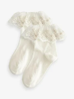 Next 2 Pack Cotton Rich Flower Girl Ruffle Ankle Socks^ Socks & Tights|Socks & Tights