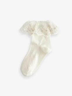 Next 2 Pack Cotton Rich Flower Girl Ruffle Ankle Socks^ Socks & Tights|Socks & Tights